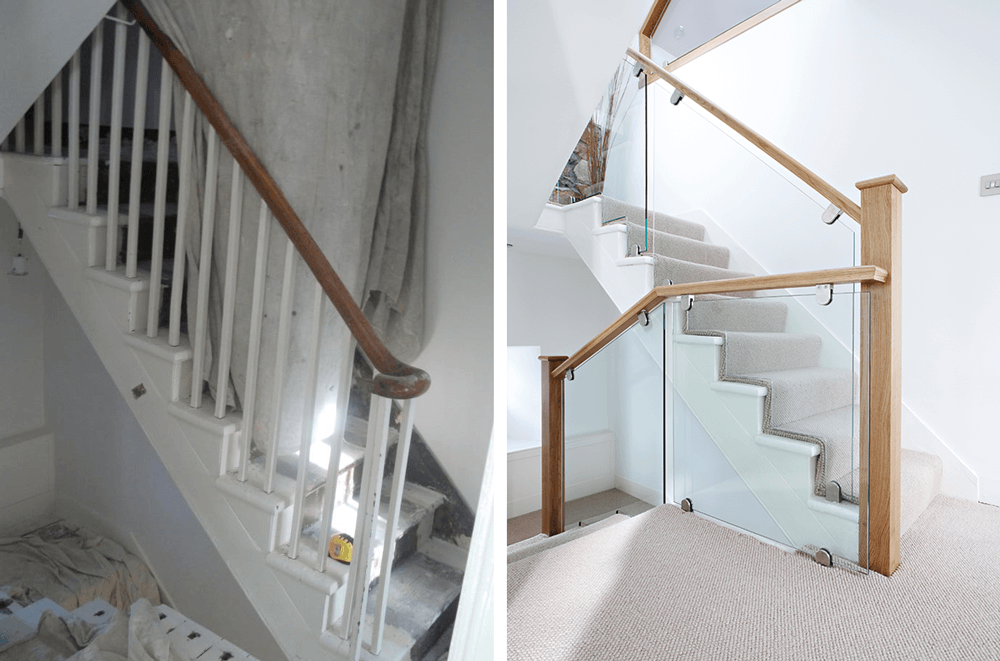cut-string glass and oak staircase