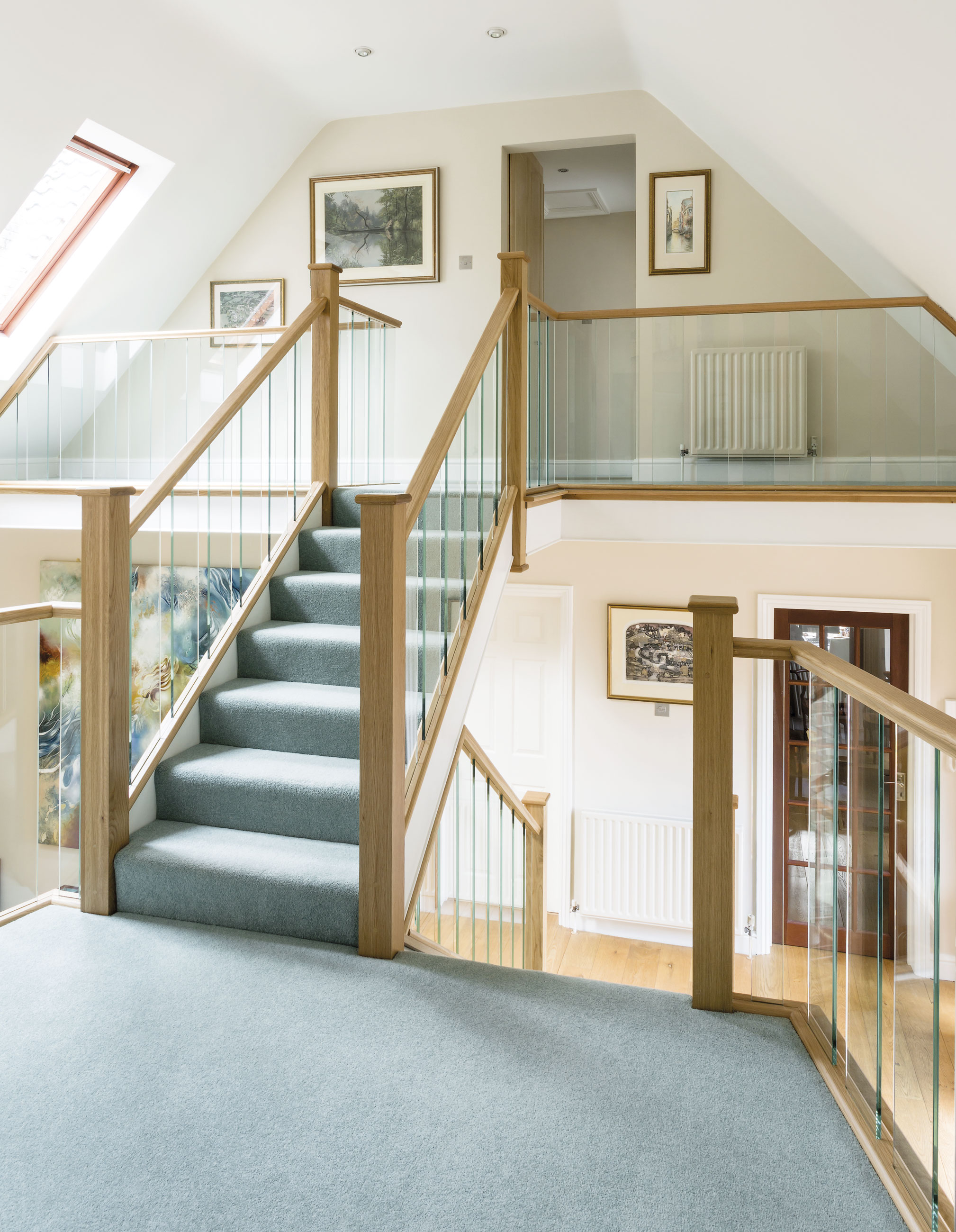 Oak Staircase with Beautiful Glass Spindles Neville Johnson