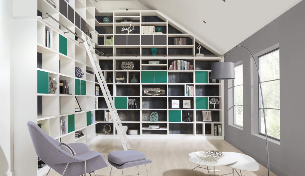 Rolling Library Ladder Contemporary, Home Library Bookcases With Ladder Shelves